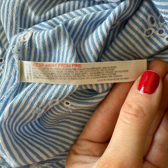 Anthropologie Cezzane Striped Eyelet Dress Loungewear Button Down Shirt Dress XS - Picture 12 of 12